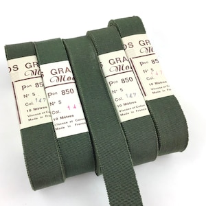 Vintage grosgrain lint 25 mm breed rayon & katoen kleur mosgroen