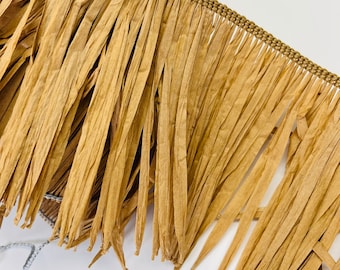 Raffia fringe trim, natural color, 12 cm