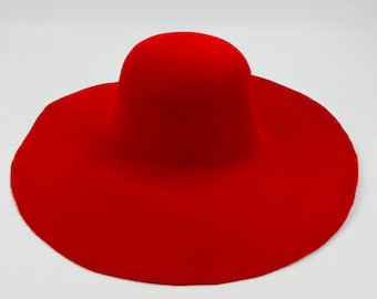 Vintage hair felt capeline - 12 cm edge width - color red