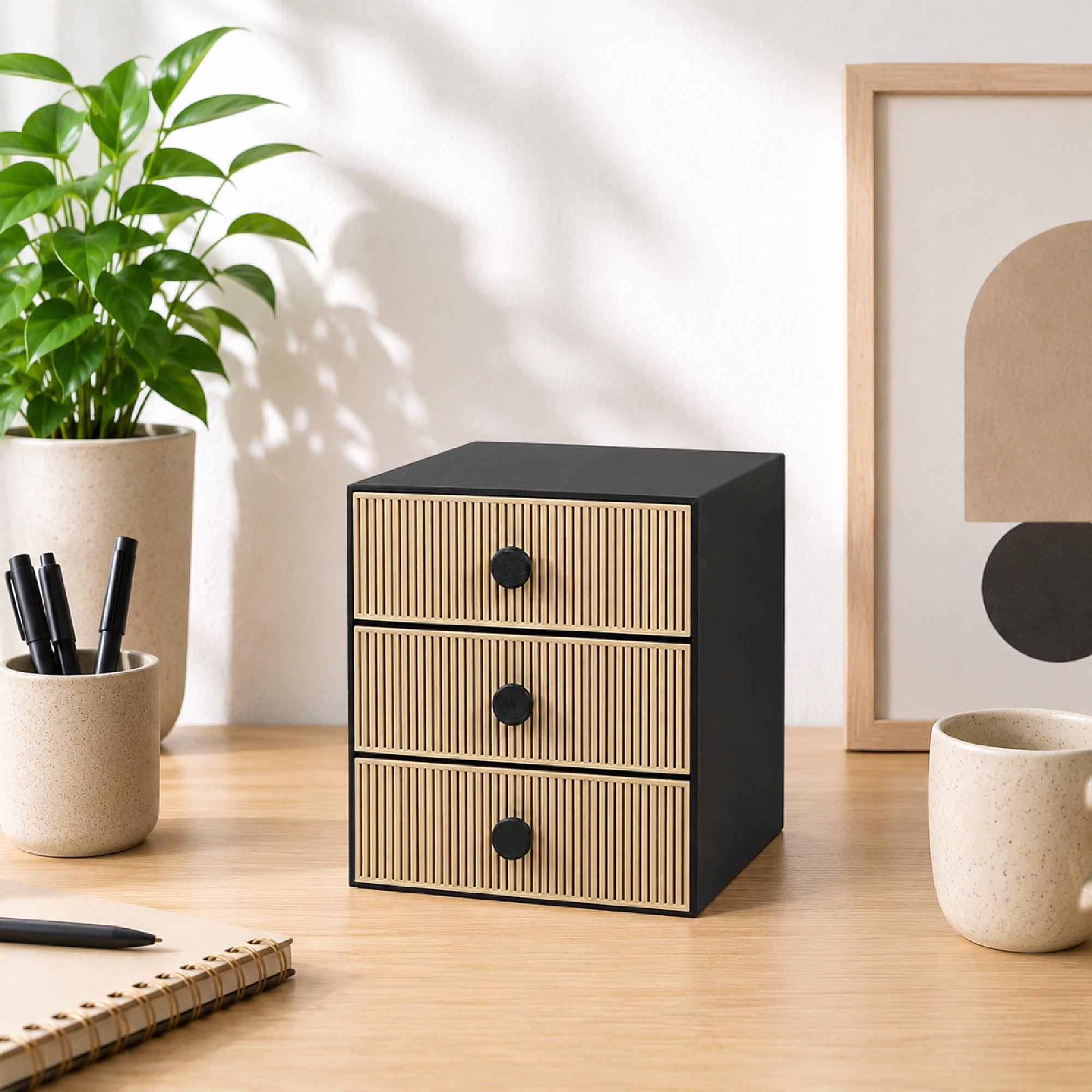 3/6 Drawer Modern Slat Desk Organizer, Desktop Storage for Office ...