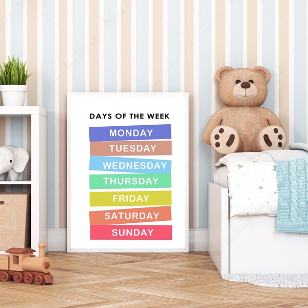 Days of the Week Print, Montessori Education Poster, Printable Wall Art, Classroom Decor, Homeschool Decor, Playroom Decor, DIGITAL DOWNLOAD