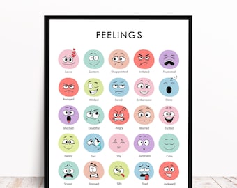 Pôster de sentimentos e emoções para crianças pequenas, gráfico visual fácil para aprendizagem emocional, cartões de emoções, conjunto de pôsteres, gráfico de humor, gráfico de sentimentos