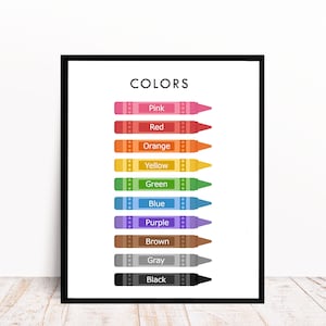 Colors Educational Wall Art, Kids Playroom Print, Rainbow Classroom Decor, Educational Colors Poster, Crayon Colors Print, Montessori Prints