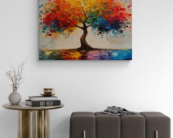 Colourful Tree of Life Framed Canvas Picture Print Wall Art