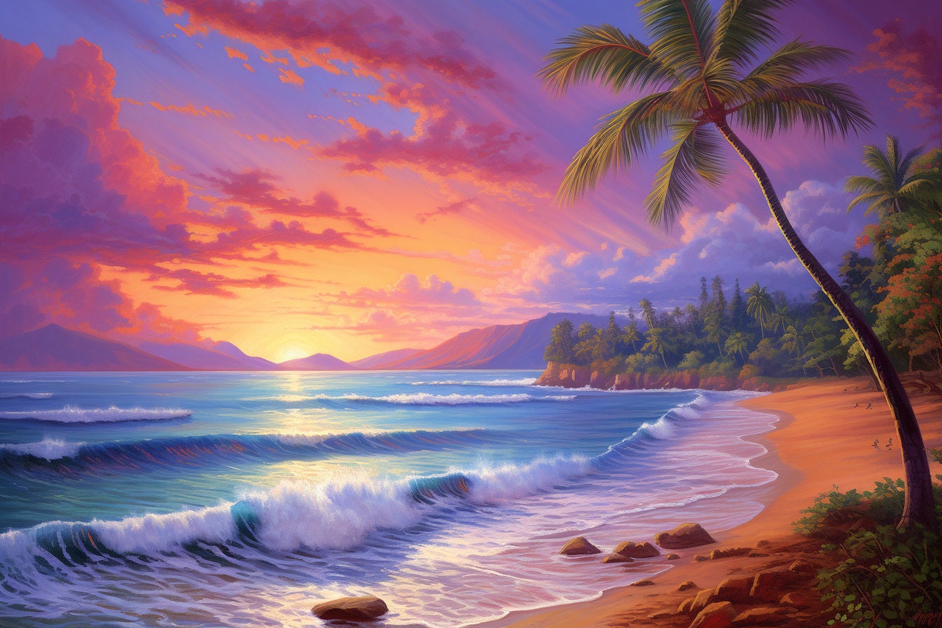 Sunset Tropical Beach Seascape Canvas Picture Print Framed Wall Art ...
