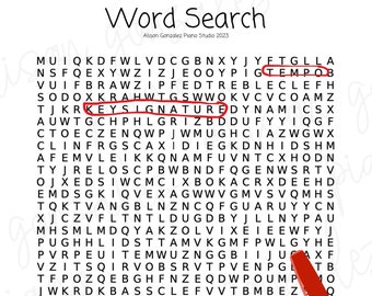 Music Word Search: Piano Lesson Activity (Digital Download)