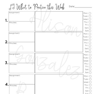 Intermediate and Advanced level practice tracking sheets. Piano MUSIC LESSONS Assignment tracker. TEACHER and student