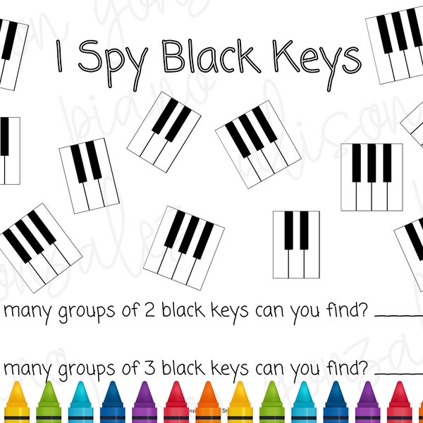 PRIMER- Level 1 I Spy Black Keys Printable worksheet. PIANO Lessons tool DIGITAL Download