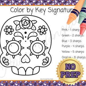 Halloween MAJOR Key SIGNATURE Color by number-review Sharps. TEACHER resource Music Lessons Printable coloring page. Digital Download.