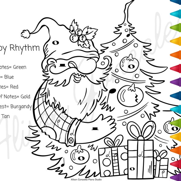 PRIMER- LEVEL 1 Rhythm Gnome Color by Number- Music Piano lessons tool for learning musical symbols. DIGITAL Download