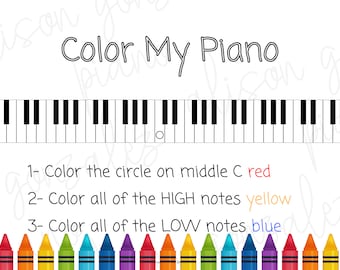 Primer PRESTAFF Color my piano- Music Piano lessons tool. DIGITAL Download PRINTABLE Coloring Sheet