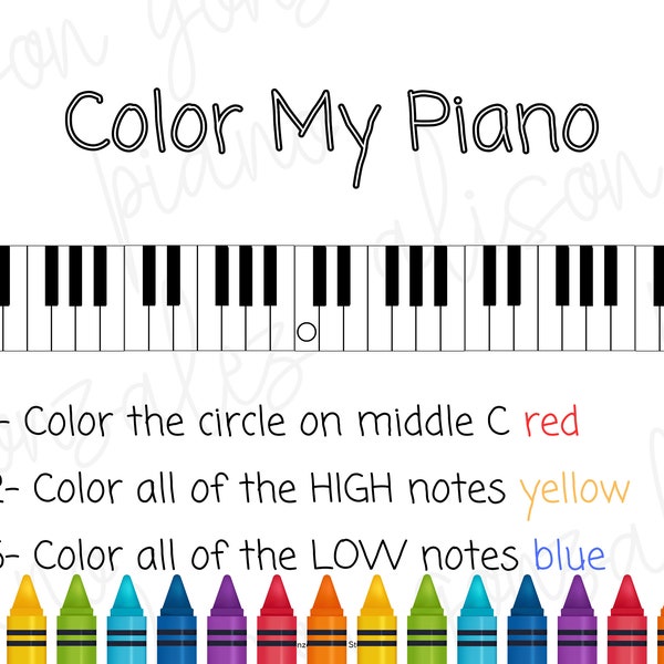 Primer PRESTAFF Color my piano- Music Piano lessons tool. DIGITAL Download PRINTABLE Coloring Sheet