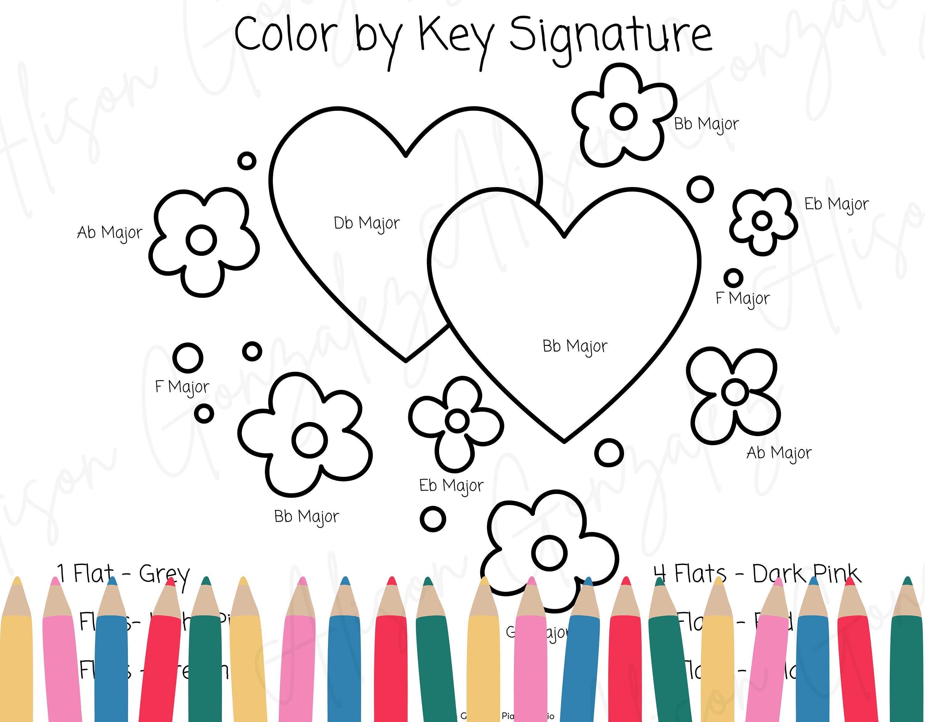 Valentine's Day MAJOR Key SIGNATURE Color by Number-review Flats ...