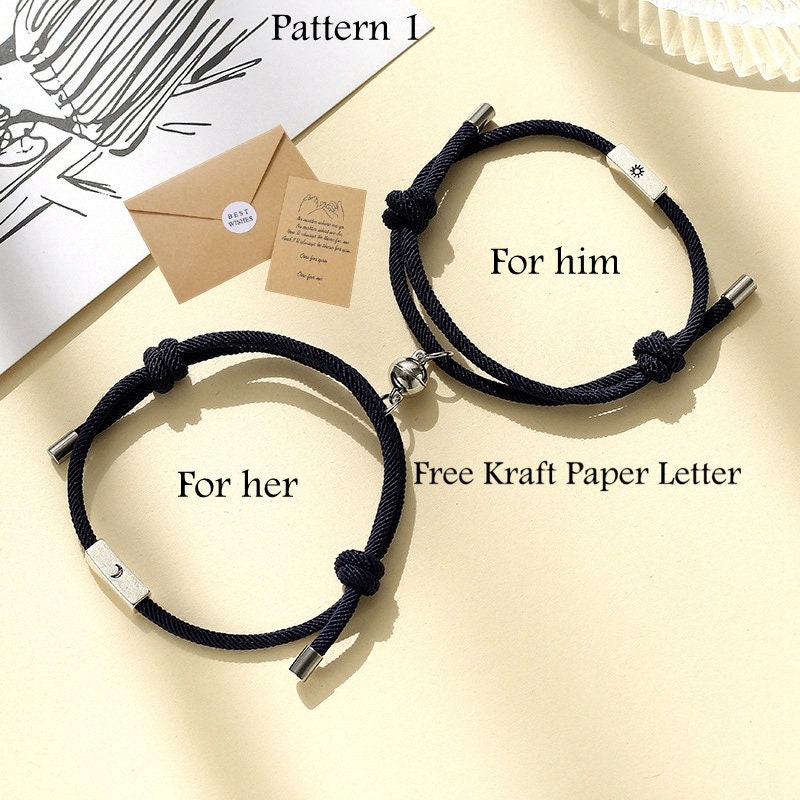 Set of 2 - Couple Magnetic Bracelets-14 Colors Available-Sun and Moon…