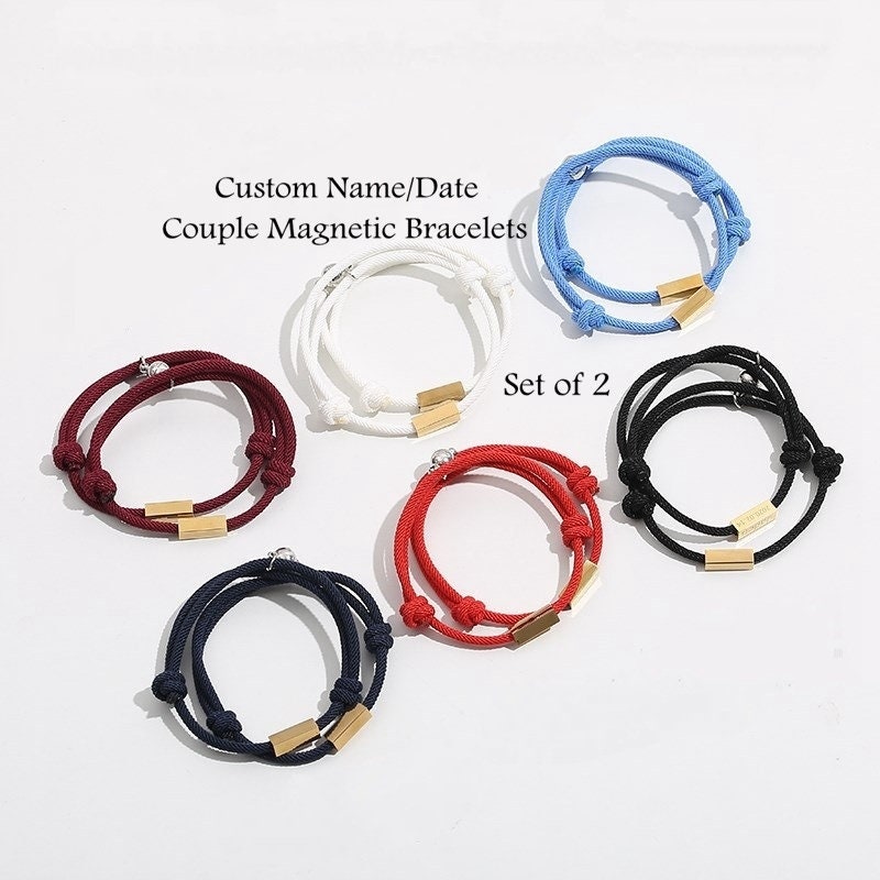 Custom Text Couple Magnetic Bracelets 