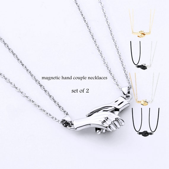 magnetic Shaking Hands Couple Necklace 