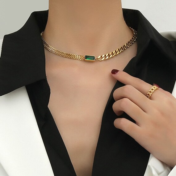 Green Zircon Cuban Chain Choker Three 