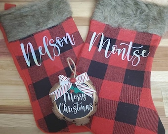 Buffalo plaid stocking, Buffalo check personalized stocking , Christmas Plaid Stocking, Red Buffalo Plaid, Personalized Stocking, checkered