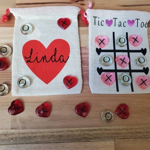 San Valentín Tic Tac Toe, Bolso de golosinas del Día de San Valentín, Juego en una bolsa, 3 en una fila, Juego personalizado, Bolsa de golosinas personalizada, juego de viajes