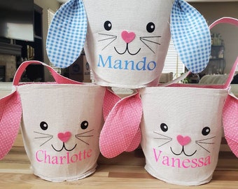 Cesta de Pascua personalizada, cesta de Pascua personalizada, cesta de Pascua de conejo, cesta de Pascua con nombre, cesta de Pascua de niño con nombre, orejas de conejo