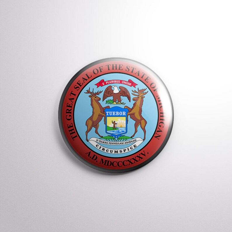 State Seal of MICHIGAN Pin Back Button Badge SIZE 1.25in.