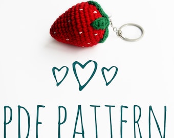 Patrón PDF juguete de fresa de ganchillo hecho a mano, Llavero de fresa de ganchillo, Decoración de coche de frutas, Charm de coche, Decoración de mesa, Llavero para principiante