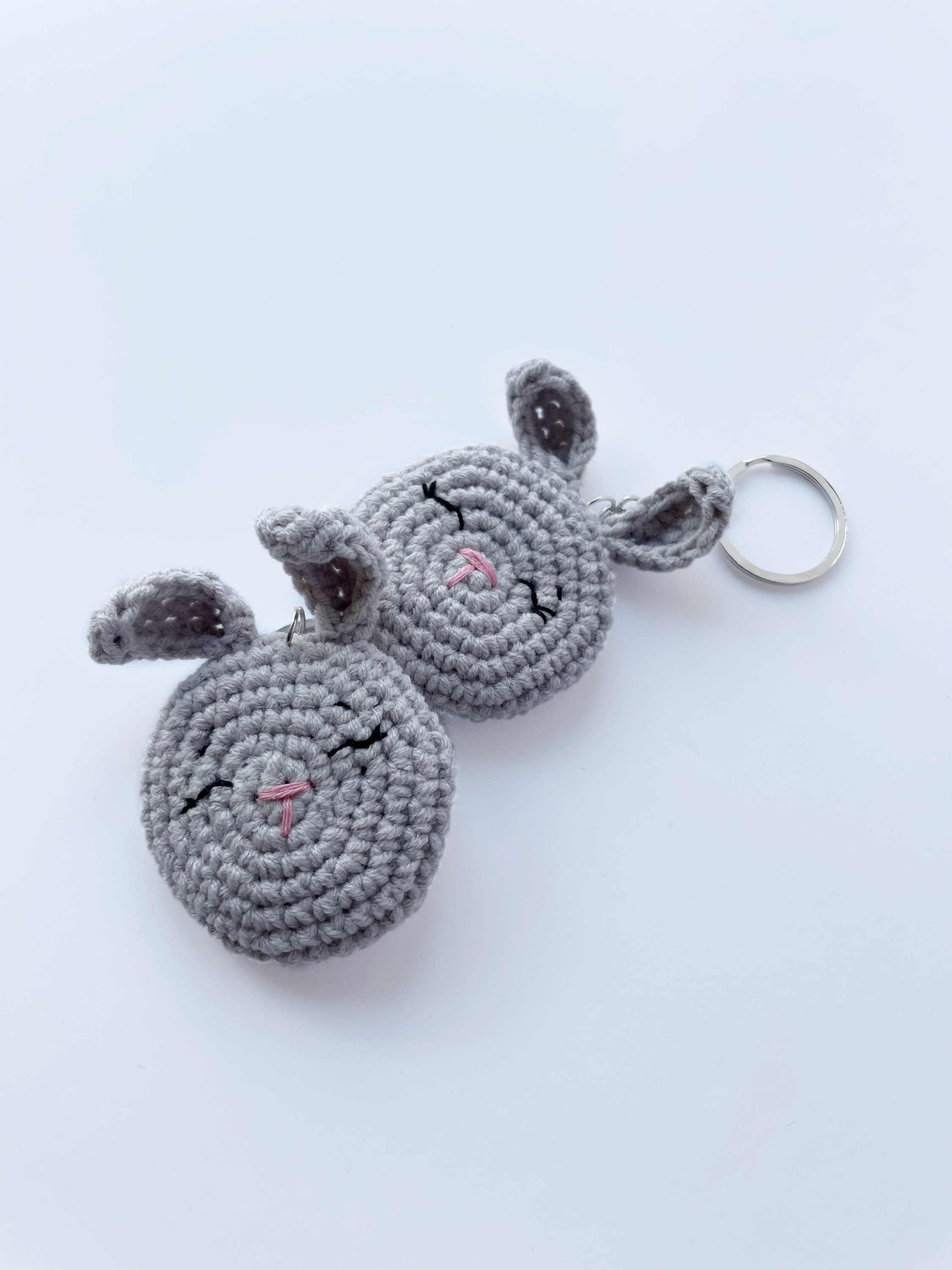 Handmade Amigurumi Crochet Mini Bunny Keyrings in Bright Grey, Mini ...