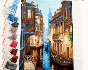 Venecia Italia - Kit de bordado con cuentas, Bordado a mano con cuentas, Kit de trabajo con cuentas DIY, Trabajo artístico con cuentas, Patrón de bordado con cuentas.