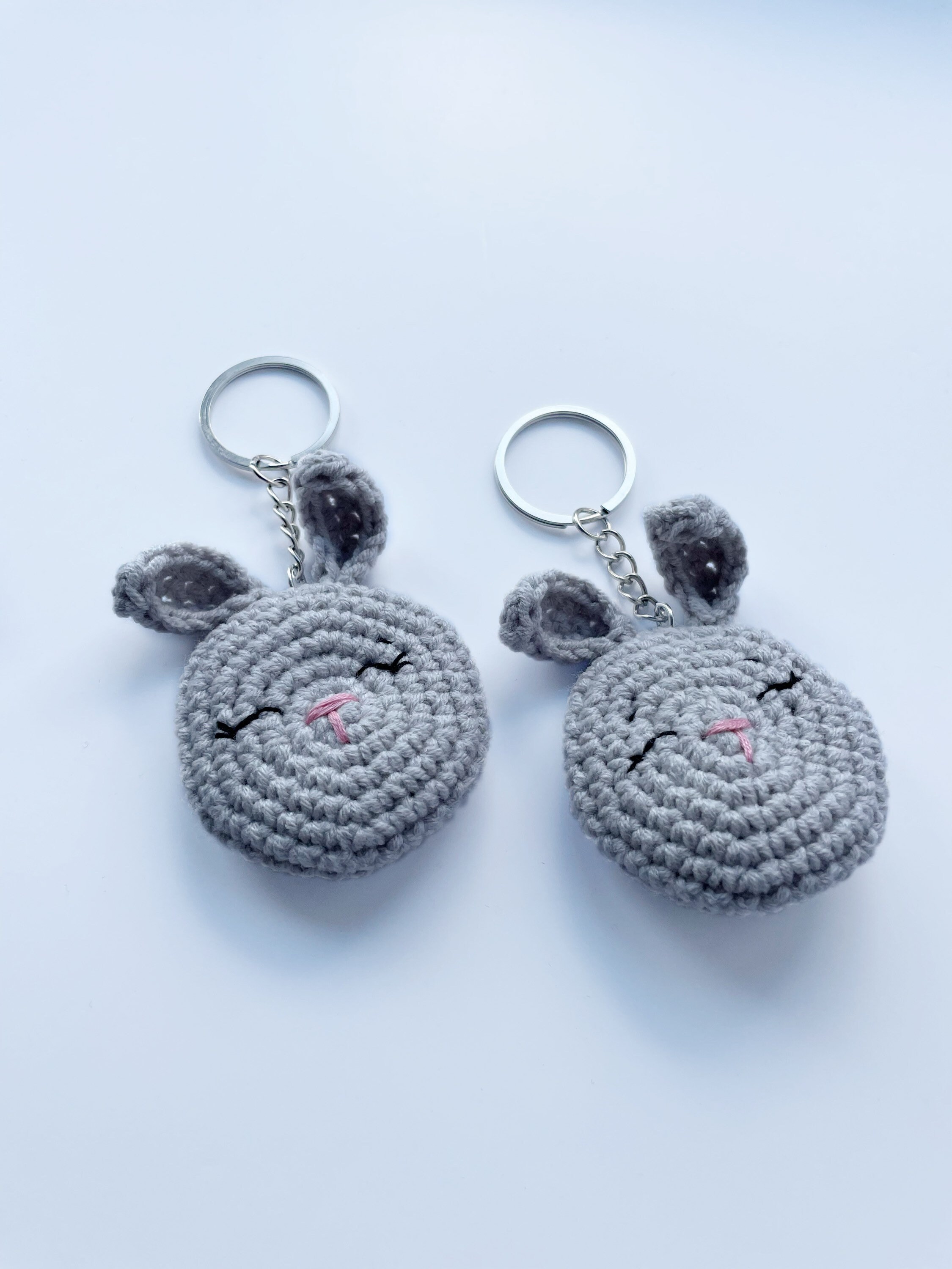 Handmade Amigurumi Crochet Mini Bunny Keyrings in Bright Grey, Mini ...