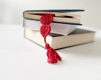 Marcador de corazón de crochet, protector de páginas, regalo para amantes de los libros, club de lectura, etiqueta de libro de hilo, relleno de media, regalo de fin de año para maestros.