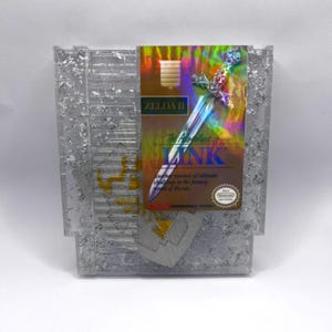 Handmade Zelda II NES Cartridge Art: Silver Foil Triforce Shield Decor