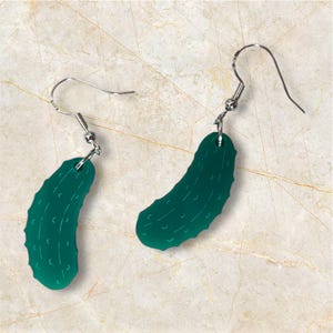 Green Acrylic Pickle Earrings: Quirky Sterling Silver Dangle Jewelry