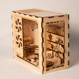 DIY Gaming PC Book Nook Kit: Laser Cut Wood Diorama with LED