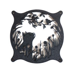 Cute 3D Printed Cat and Bird PC Fan Grill – Aesthetic Fan Cover for Gamers, Cozy Setup Mod, Cute Cat Lover Computer Accessory- Kawaii- 120mm