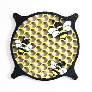 Cute Bees & Honeycomb PC Fan Grill – Cute Gamer Setup Decor, Aesthetic PC Mod, Bee Fan Cover, Custom Gaming PC Accessory, Kawaii - 120mm