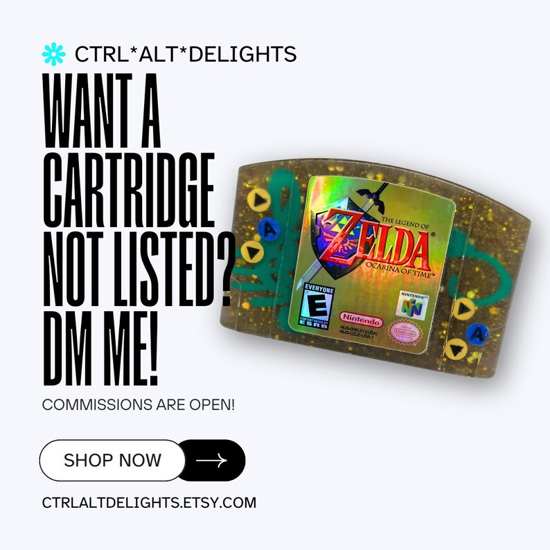 Handmade Zelda Ocarina of Time Custom Resin Cartridge Retro Gaming Art