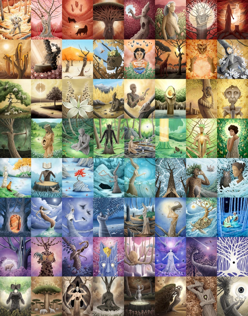 May include: A collection of 49 digital art pieces featuring trees, nature, and human figures. The artwork is in a variety of styles and colors, with a focus on the beauty of the natural world.