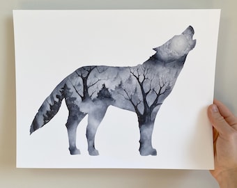 Wolf Print, Nature Wall Art, Watercolor Illustration
