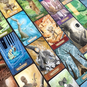 May include: A set of illustrated cards featuring nature-inspired imagery and words like "Adaptation", "Offering", "Concern", "Intuition", "Belonging", "Guidance", and "Trust".