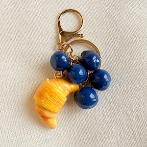 Croissant and Blueberry Charm | Polymer Clay Keychain | Mini Food Charm | Aesthetic Bag Accessory | Gift for Bakers | Whimsical | Whimsy