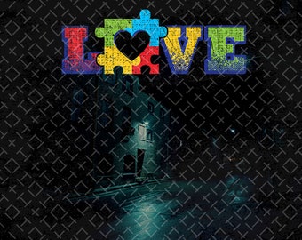 Autism Puzzle Love Heart Grunge Teacher Kids Womens Autism - DIGITAL PNG