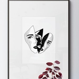 Surreale Masken Wandkunst - Split Personalities - Art Premium Matte Poster Print