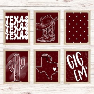 Texas A&M - Dorm Room Wall Art - 6 Piece Digital Print (UNFRAMED)