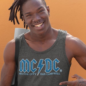 Detroit Lions MCDC Jersey Tank, Motor City Tank Top, Dan Campbell Muscle Shirt, AC/DC Tank, Motor City Dan Campbell Tee