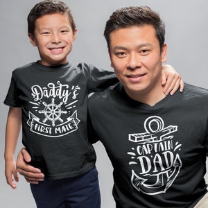 Captain First Mate Father Son Matching T-Shirts Dad Shirts Funny Dad Shirts Fathers Day Gifts Daddy and Me Matching Shirts Dad Son image 1