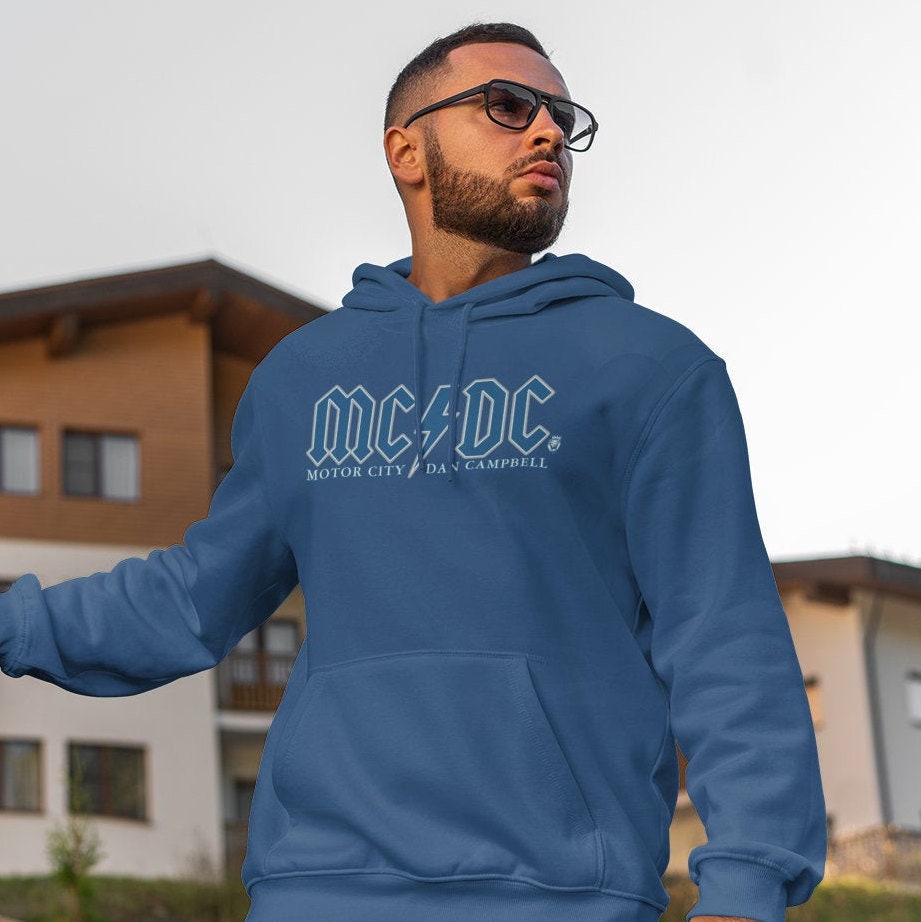 Detroit Lions MCDC Hoodie Motor City Hooded Sweatshirt Dan Campbell Pullover AC DC Shirt Motor City Dan Campbell Tee Etsy