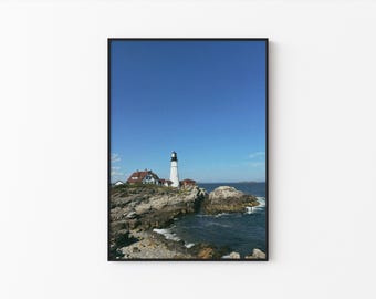 vintage portland head light print: cape elizabeth maine lighthouse