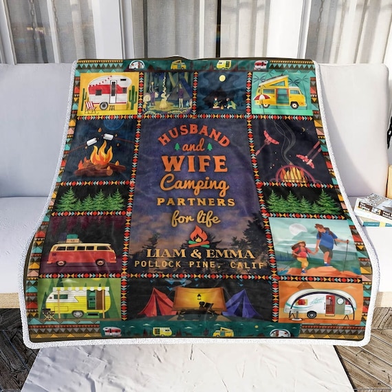 Personalized Husband and Wife Camping Blanket Happy Campers Etsy