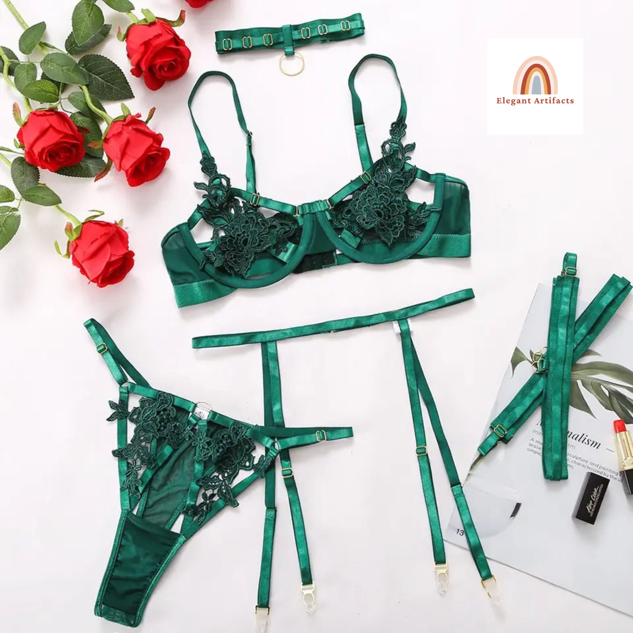 Luxury Green St. Patrick's day 3 piece lingerie set
