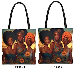 Three Stunning Afro beautiful woman Tote Bag |Melanic Magic, Afro Woman | African American Gift, black girl tote bag